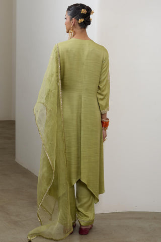 Asymmetric Kurta Set for Contemporary Wear – Pista Pashmina by Sheela Suthar