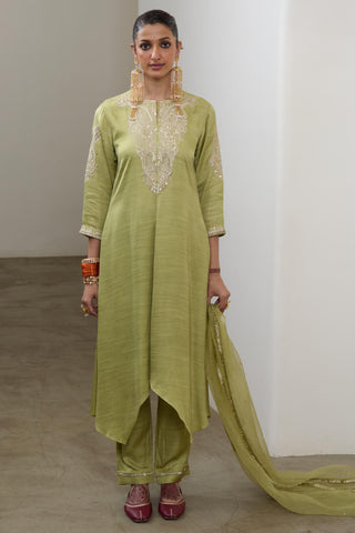 Asymmetric Kurta Set for Contemporary Wear – Pista Pashmina by Sheela Suthar