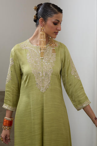 Asymmetric Kurta Set for Contemporary Wear – Pista Pashmina by Sheela Suthar