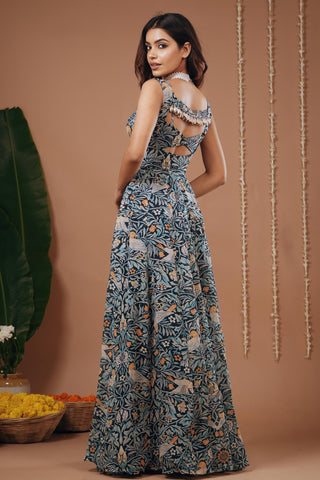 Indo dress for Contemporary Wear – Navy Blue Digital Print by AHI Clothing