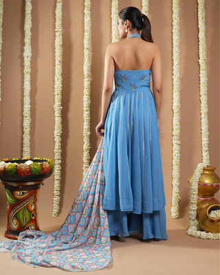 Blue avyanna halter neck anarkali set