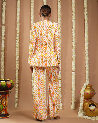 Off white multicolor printed avyanna coat & pant set
