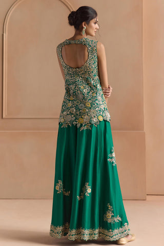 Sharara Set for Indian Wedding - Green Off The Record Embroidered Peplum Garara Set by Osaa by Adarsh at Mrs. G