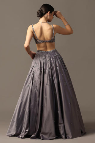 Gray satin lehenga set