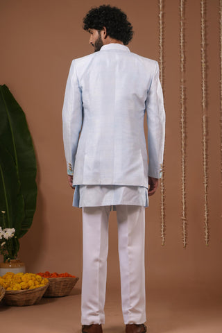 Jodhpuri set for Indian Wedding – Sky Blue Open Jacket by AHI Clothing