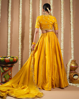 Mustard yellow heavy slub avyanna lehenga set