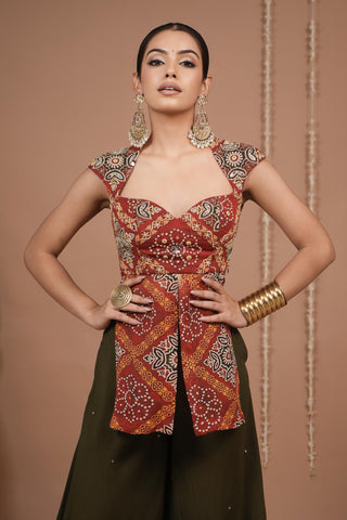 Kurti palazzo set for Indian Wedding – Red Bandhani Printed by AHI Clothing