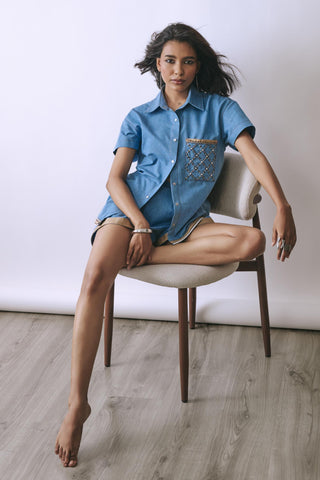 Blue hooked in summer ice link denim co-ord set