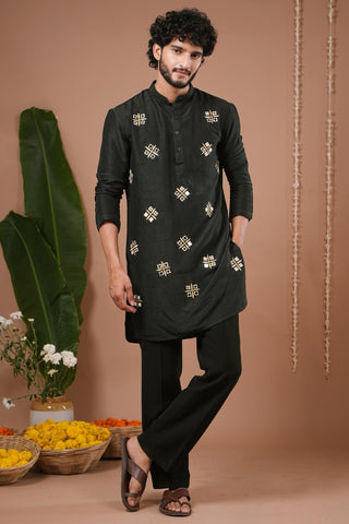 Kurta set for Indian Wedding – Olive Green Heavy Sheer Jacket by AHI Clothing