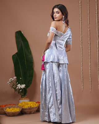 Indo set for Indian Wedding – Sky Blue Velvet by AHI Clothing