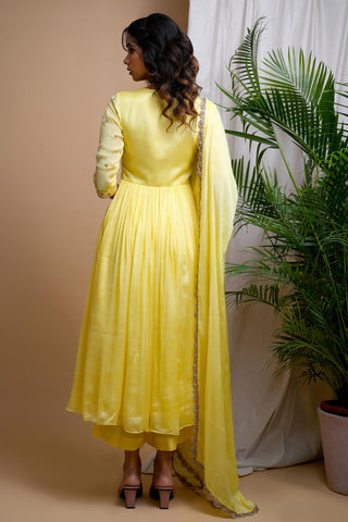 Yellow sitara chiffon anarkali set