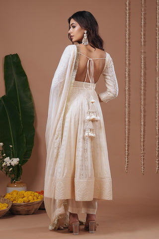 Anarkali suit for Indian Wedding – Ivory Chikankari by AHI Clothing