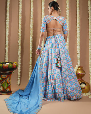 Sky blue printed avyanna lehenga set