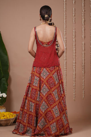 Lehenga set for Indian Wedding – Red Bandhani Printed by AHI Clothing