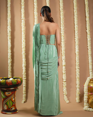 Mint green avyanna corset draped saree