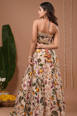 Lehenga set for Indian Wedding – Cream Lemon Printed by AHI Clothing