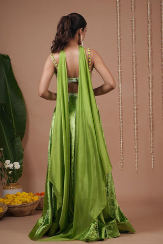 Lehenga set for Indian Wedding – Bright Green Velvet by AHI Clothing