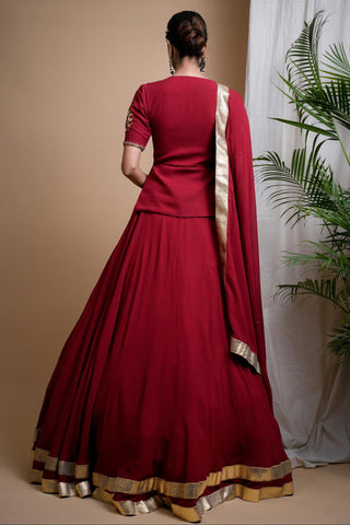 Maroon sitara short kurti with lehenga