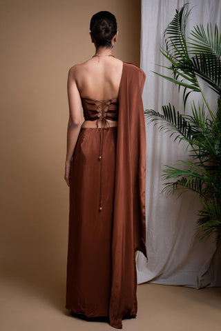 Brown sitara corset drape set