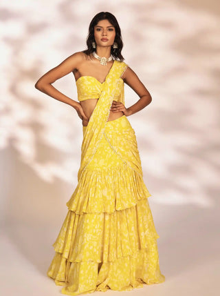Leona yellow pre-draped saree and blouse
