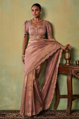 Saree Set for Indian Wedding - Rose Gold Drop Dead Gorgeous Eve Saree Set by Seema Thukral at Mrs. G
