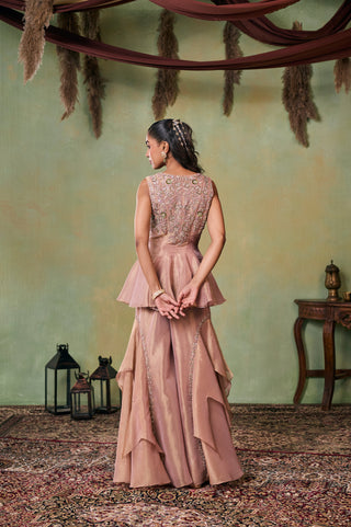 Sharara Set for Indian Wedding - Rose Gold Drop Dead Gorgeous Mila Peplum Sharara Set by Seema Thukral at Mrs. G