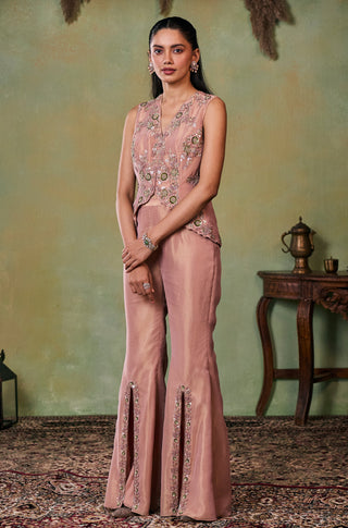 Jacket Set for Indian Wedding - Rose Gold Drop Dead Gorgeous Carolina Jacket With Flared Pant by Seema Thukral at Mrs. G
