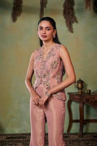 Jacket Set for Indian Wedding - Rose Gold Drop Dead Gorgeous Carolina Jacket With Flared Pant by Seema Thukral at Mrs. G