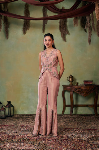 Jacket Set for Indian Wedding - Rose Gold Drop Dead Gorgeous Carolina Jacket With Flared Pant by Seema Thukral at Mrs. G