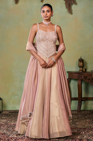 Two-Tone Lehenga Set for Indian Wedding - Rose Gold Drop Dead Gorgeous Morgan Lehenga Set by Seema Thukral at Mrs. G