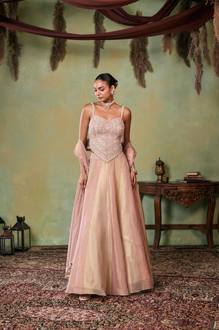 Two-Tone Lehenga Set for Indian Wedding - Rose Gold Drop Dead Gorgeous Morgan Lehenga Set by Seema Thukral at Mrs. G