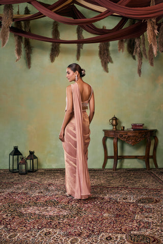 Pre-Stitched Saree for Indian Wedding - Rose Gold Drop Dead Gorgeous Eva Saree Set by Seema Thukral at Mrs. G