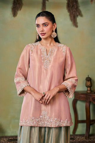 Farshi Salwar Set for Indian Wedding - Rose Gold Drop Dead Gorgeous Gemma Kurta Set by Seema Thukral at Mrs. G