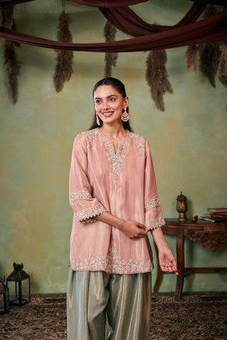 Farshi Salwar Set for Indian Wedding - Rose Gold Drop Dead Gorgeous Gemma Kurta Set by Seema Thukral at Mrs. G