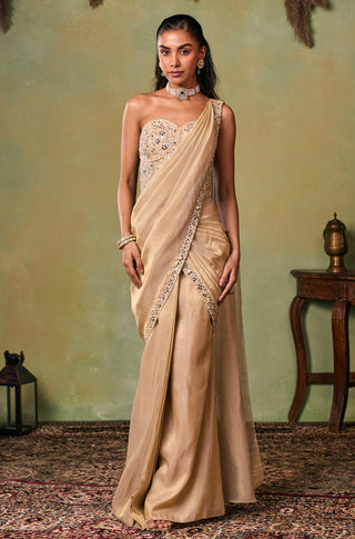Corset Saree Set for Indian Wedding - Gold Drop Dead Gorgeous Bella Saree Set by Seema Thukral at Mrs. G