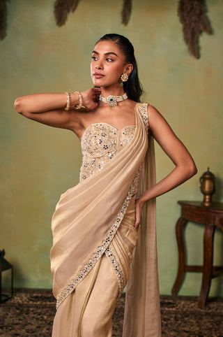Corset Saree Set for Indian Wedding - Gold Drop Dead Gorgeous Bella Saree Set by Seema Thukral at Mrs. G