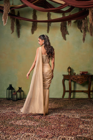 Corset Saree Set for Indian Wedding - Gold Drop Dead Gorgeous Bella Saree Set by Seema Thukral at Mrs. G