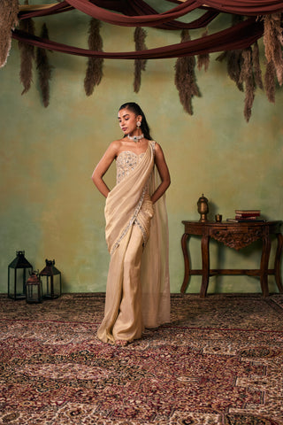 Corset Saree Set for Indian Wedding - Gold Drop Dead Gorgeous Bella Saree Set by Seema Thukral at Mrs. G
