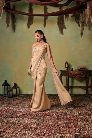Corset Saree Set for Indian Wedding - Gold Drop Dead Gorgeous Bella Saree Set by Seema Thukral at Mrs. G