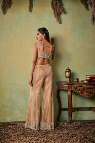 Pant Set for Indian Wedding - Gold Shiloh Choli, Flared Pants And Dupatta Set by Seema Thukral at Mrs. G