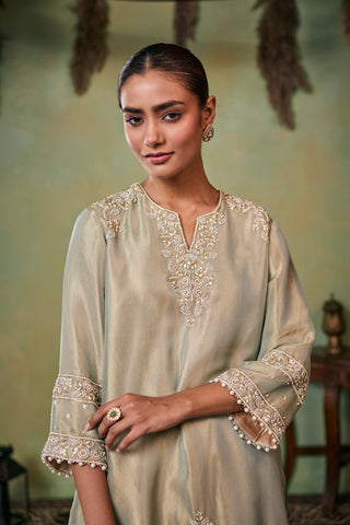 Kurta Set for Indian Wedding - Gold and Green Quinn Kurta Set by Seema Thukral at Mrs. G