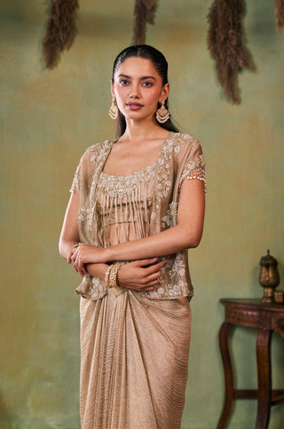Skirt Set for Indian Wedding - Gold Elara Choli, Jacket and Skirt Set by Seema Thukral at Mrs. G