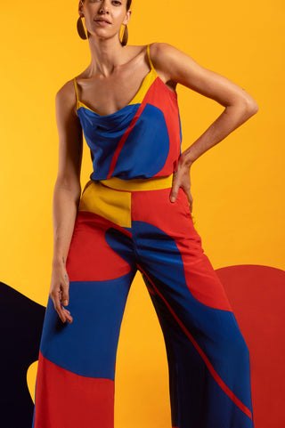Multicolor cami cowl top with pant