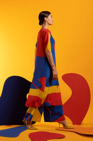 Multicolor crepe tunic and wide leg pant