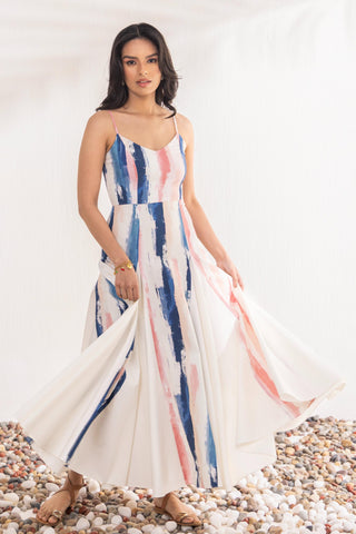 Printed Maxi Dress Contemporary Wear – Brushstroke Ivory by Zazu