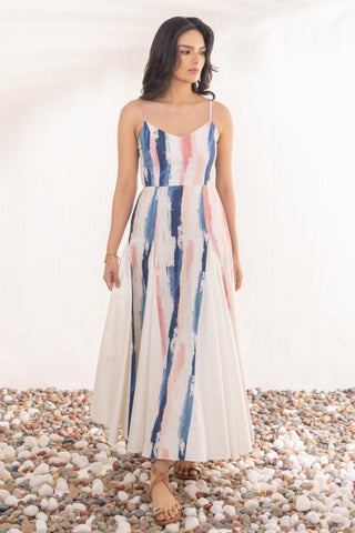Printed Maxi Dress Contemporary Wear – Brushstroke Ivory by Zazu
