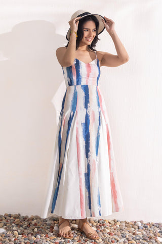 Printed Maxi Dress Contemporary Wear – Brushstroke Ivory by Zazu