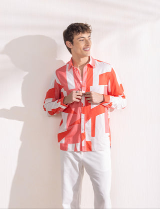 Shirt Contemporary Wear Orange Coral Geo by Zazu