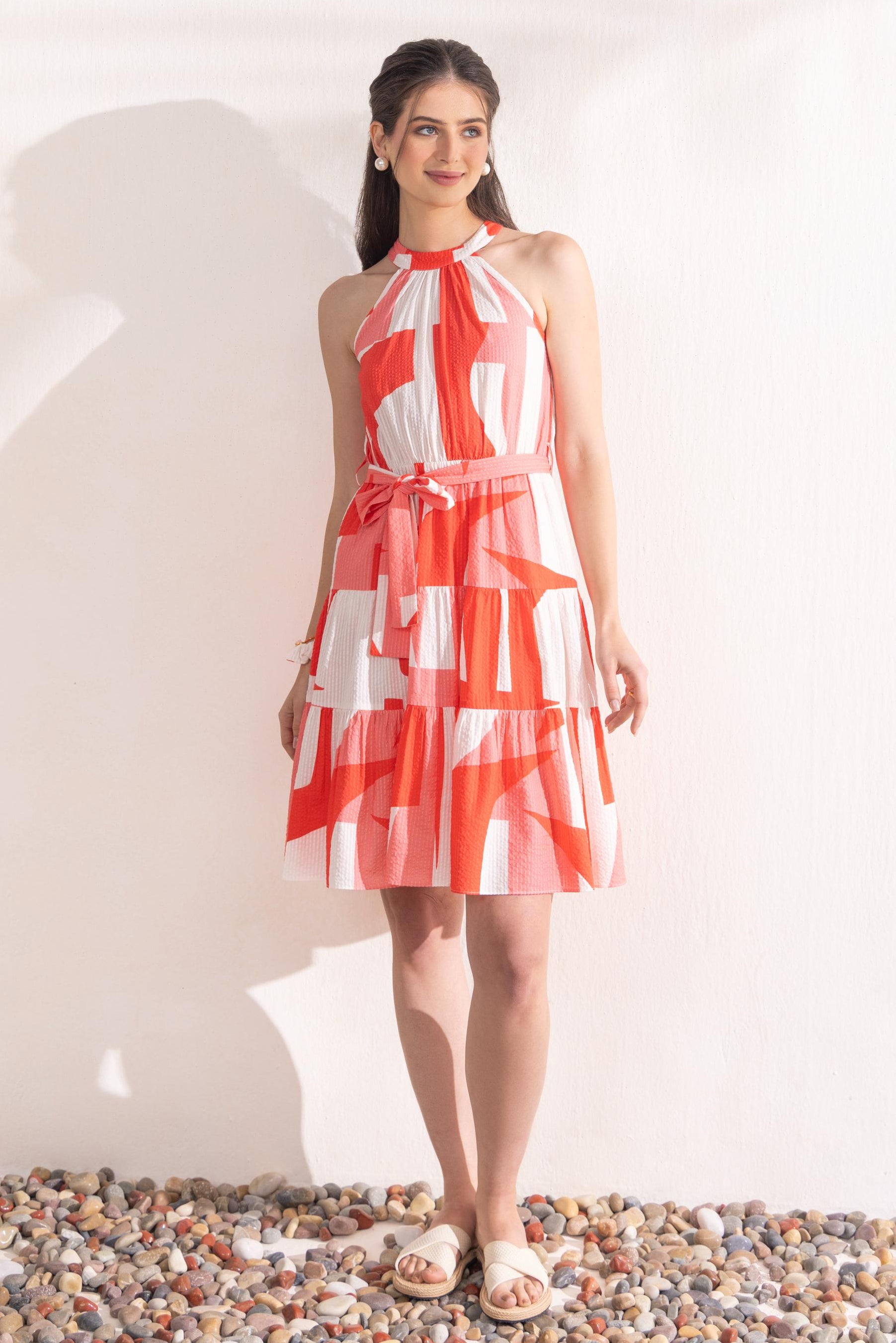 Short Dress – Red Coral Geo Contemporary Short Dress – Zazu Short Dress – Red Coral Geo Contemporary Short Dress – Zazu