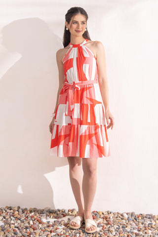 Short Dress Contemporary Wear Coral Geo by Zazu
